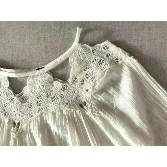 Free People Sz S Sun Moon Tunic Dress Ivory Mini Ruffle Embroidery Prairie Fairy - Picture 7 of 15